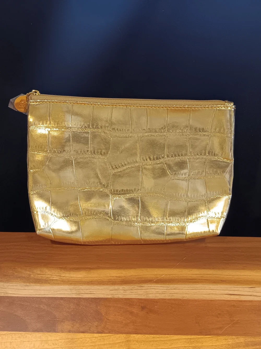Gold Croc-Embossed Gold Zip Pouch – Women’s Cosmetic Bag